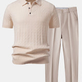 Twisted Jacquard Knit Polo & Slim Fit Tapered Trousers Set