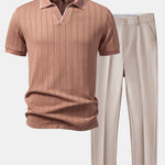 Geometric Jacquard Johnny Collar Polo & Slim Fit Tapered Trousers Set