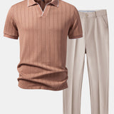 Geometric Jacquard Johnny Collar Polo & Slim Fit Tapered Trousers Set