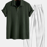 Short Sleeve Jacquard Polo & Straight Leg Ribbed Pants Set