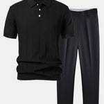 Stripe Jacquard Knit Polo Shirt & Slim Fit Tapered Trousers Set