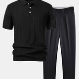 Stripe Jacquard Knit Polo Shirt & Slim Fit Tapered Trousers Set