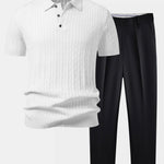 Twisted Jacquard Knit Polo & Slim Fit Tapered Trousers Set