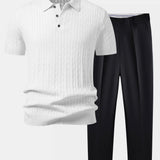 Twisted Jacquard Knit Polo & Slim Fit Tapered Trousers Set
