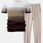 Striped Gradient Knitted Polo Shirt & Slim Fit Tapered Trousers Set