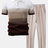 Striped Gradient Knitted Polo Shirt & Slim Fit Tapered Trousers Set