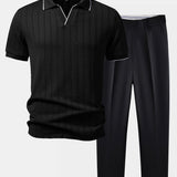 Geometric Jacquard Johnny Collar Polo & Slim Fit Tapered Trousers Set