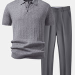 Twisted Jacquard Knit Polo & Slim Fit Tapered Trousers Set