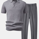 Twisted Jacquard Knit Polo & Slim Fit Tapered Trousers Set