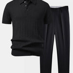 Twisted Jacquard Knit Polo & Slim Fit Tapered Trousers Set