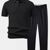 Twisted Jacquard Knit Polo & Slim Fit Tapered Trousers Set