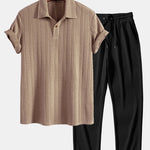 Short Sleeve Jacquard Polo & Straight Leg Ribbed Pants Set