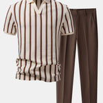 Waffle Stripe Johnny Collar Polo & Slim Fit Tapered Trousers Set