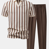 Waffle Stripe Johnny Collar Polo & Slim Fit Tapered Trousers Set