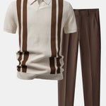Stripe Johnny Collar Knit Polo & Slim Fit Tapered Trousers Set