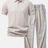 Twist Knit Polo & Elastic Waist Straight Leg Trousers Set