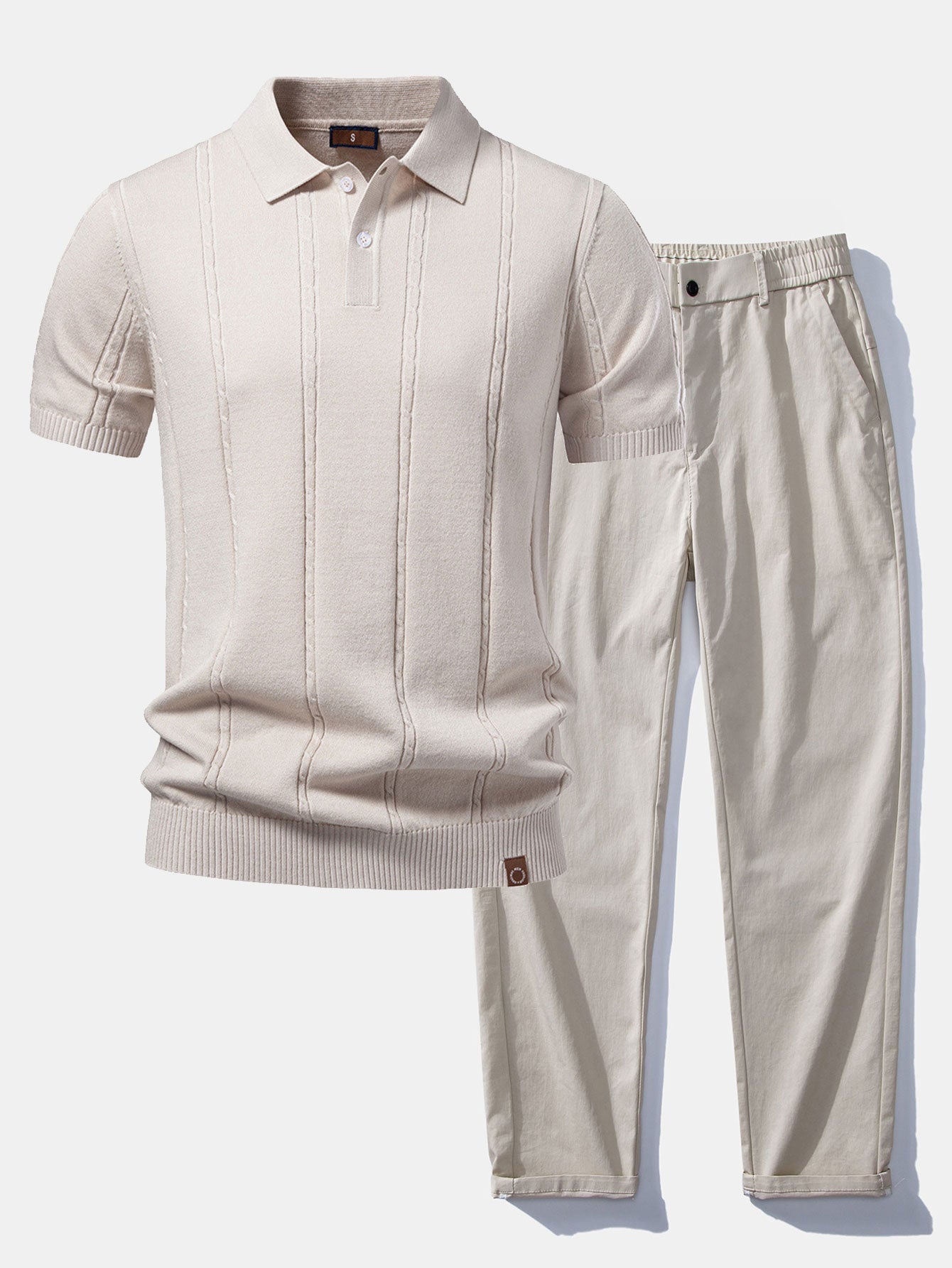 Twist Knit Polo & Elastic Waist Straight Leg Trousers Set