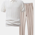 Geometric Jacquard Knitted Polo Shirt & Slim Fit Tapered Trousers Set