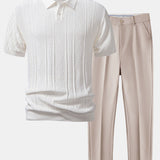 Geometric Jacquard Knitted Polo Shirt & Slim Fit Tapered Trousers Set