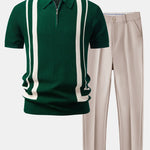 Contrast Zipper Polo & Slim Fit Tapered Trousers Set