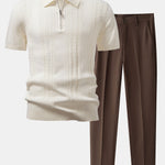 Twist Jacquard Knitted Zipper Polo Shirt & Tapered Trousers Set