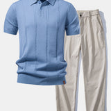 Twist Knit Polo & Elastic Waist Straight Leg Trousers Set