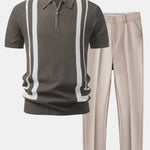 Contrast Zipper Polo & Slim Fit Tapered Trousers Set