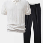 Geometric Jacquard Knitted Polo Shirt & Slim Fit Tapered Trousers Set