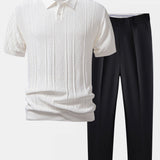 Geometric Jacquard Knitted Polo Shirt & Slim Fit Tapered Trousers Set
