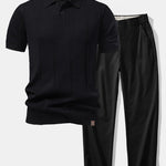 Twist Knit Polo & Elastic Waist Straight Leg Trousers Set
