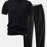 Twist Knit Polo & Elastic Waist Straight Leg Trousers Set