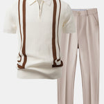 Contrast Zipper Polo & Slim Fit Tapered Trousers Set
