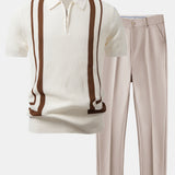 Contrast Zipper Polo & Slim Fit Tapered Trousers Set