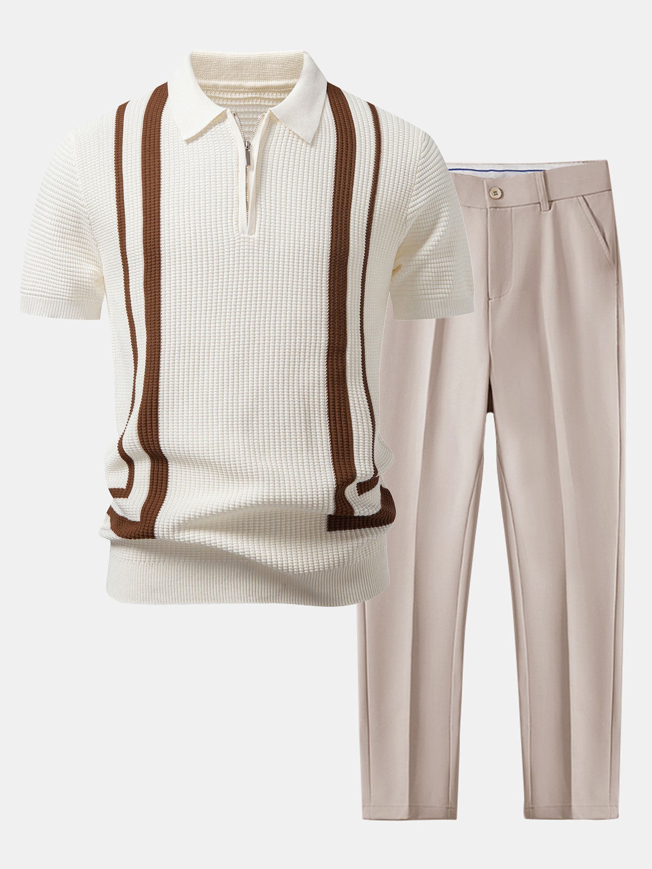 Contrast Zipper Polo & Slim Fit Tapered Trousers Set