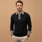 Long Sleeve Polo Shirt with Contrasting Collar