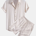 Linen Rayon Blend Shirt & Drawstring 7" Shorts Set