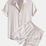 Linen Rayon Blend Shirt & Drawstring 7" Shorts Set