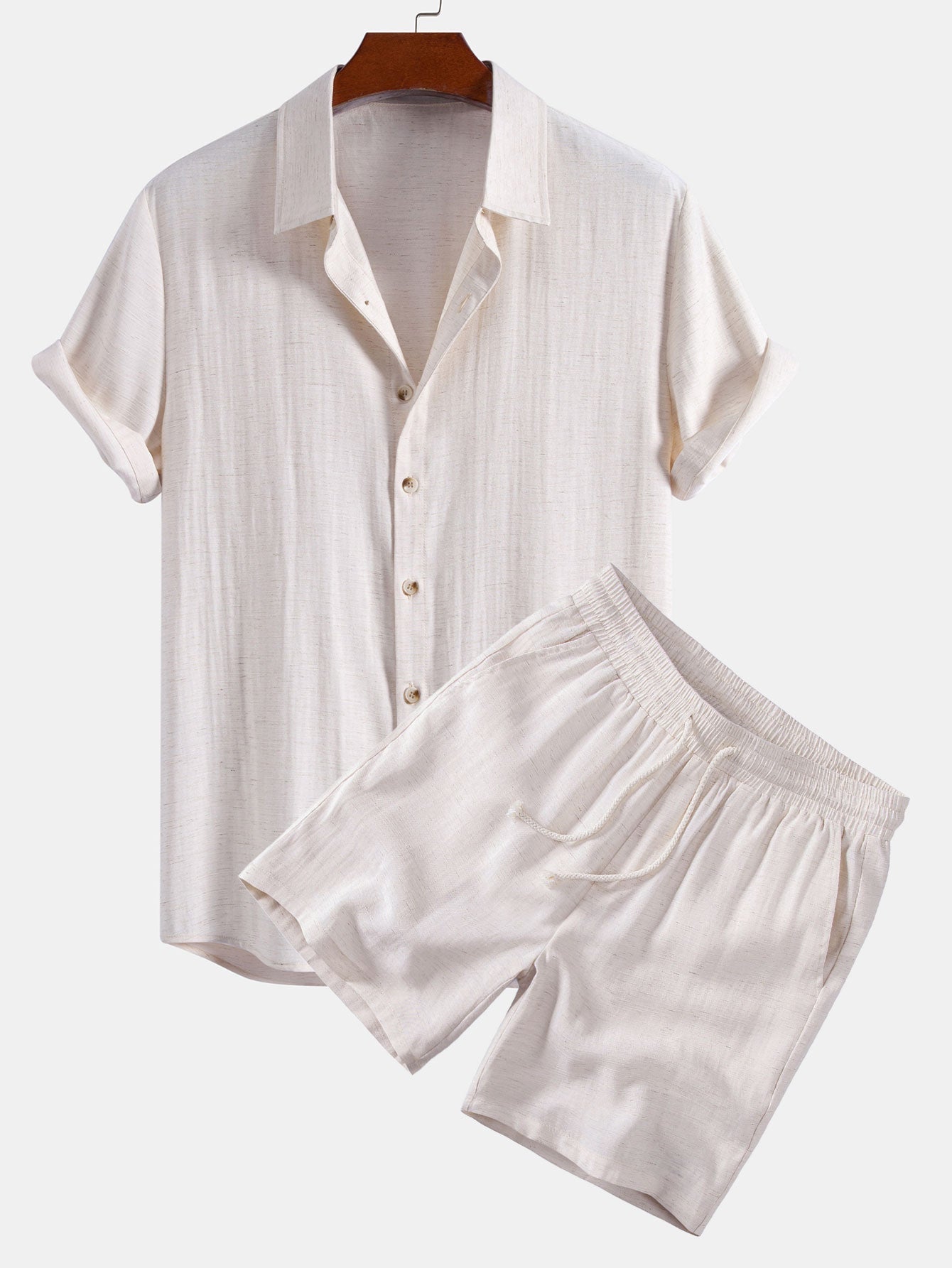 Linen Rayon Blend Shirt & Drawstring 7" Shorts Set