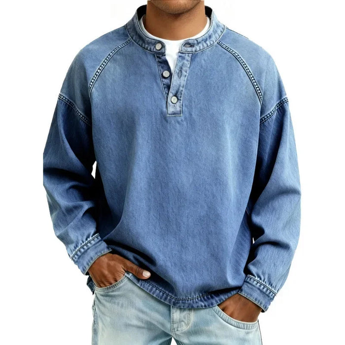 DENIM-LOOK HENLEY SHIRT FOR MEN