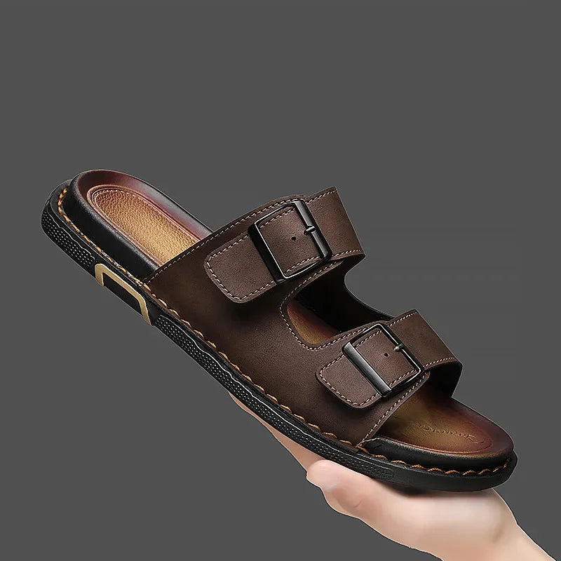 Ashford Black Dual Buckle Slide Sandals