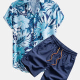 Musical Instrument Tropical Print Shirt & Swim Shorts Set