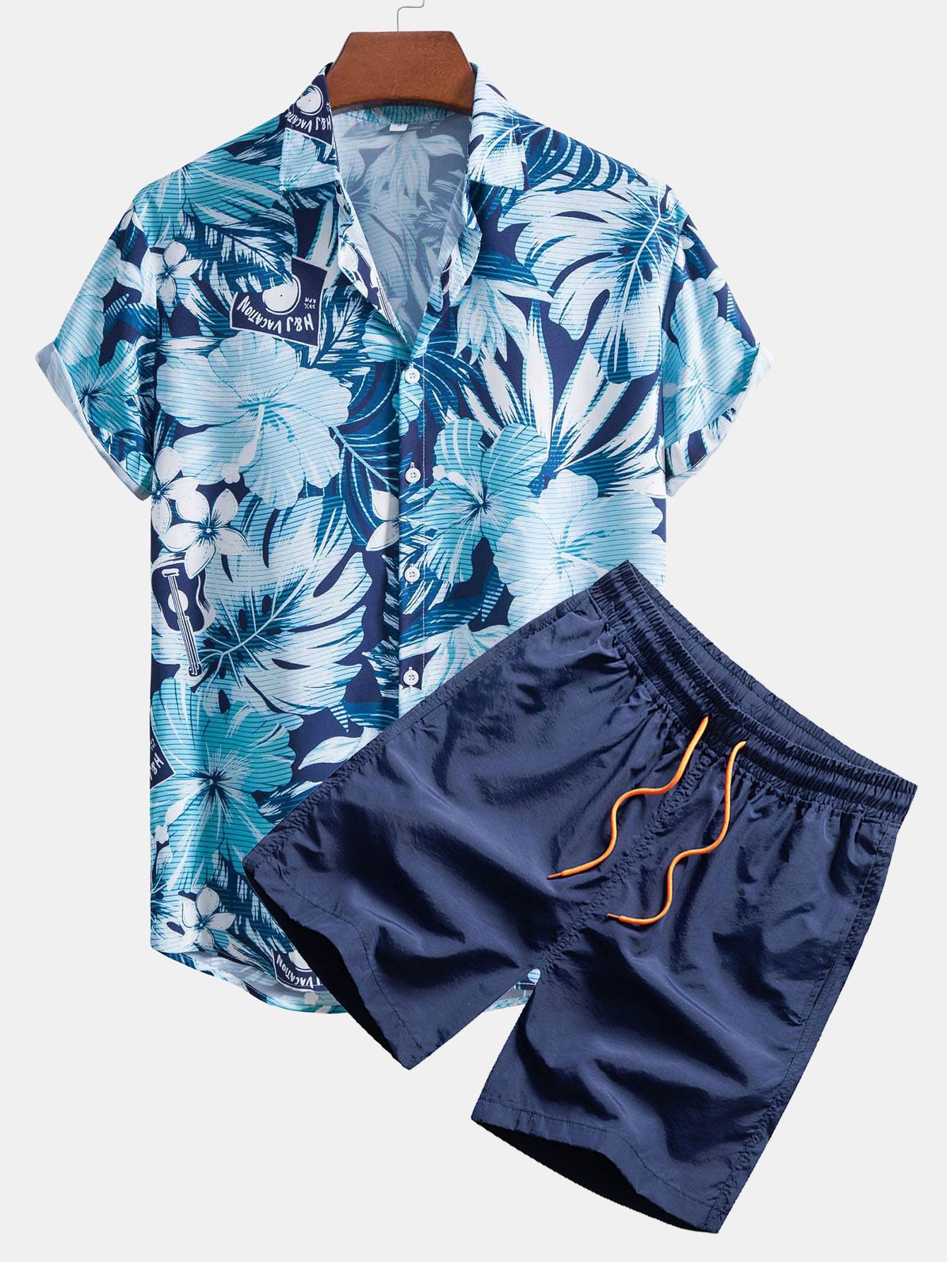 Musical Instrument Tropical Print Shirt & Swim Shorts Set