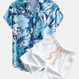 Musical Instrument Tropical Print Shirt & Swim Shorts Set
