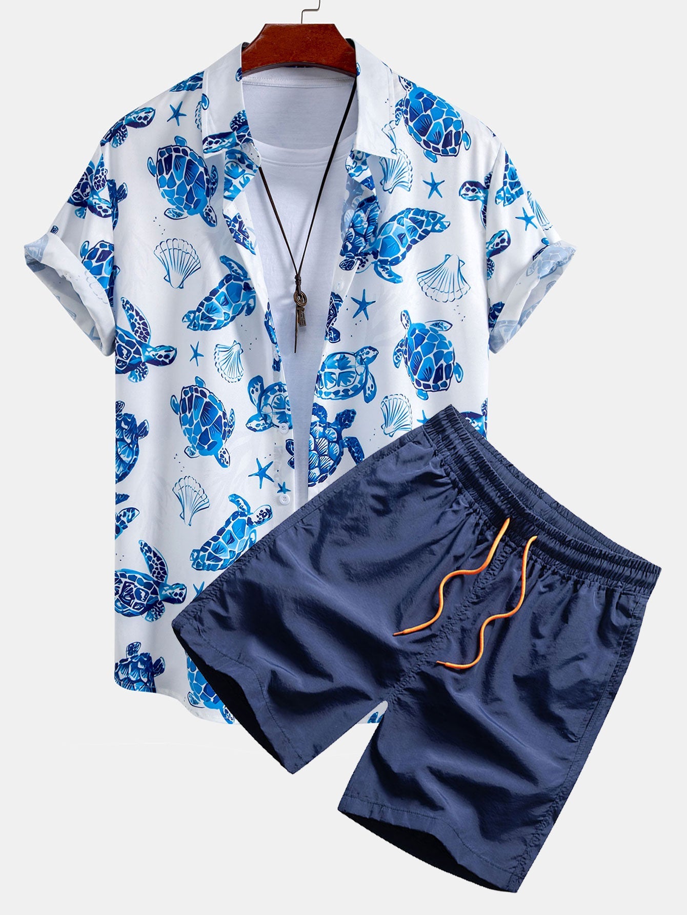 Turtle Print Shirt & Swim Shorts Set