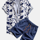 Color Block Print Shirt & Swim Shorts Set