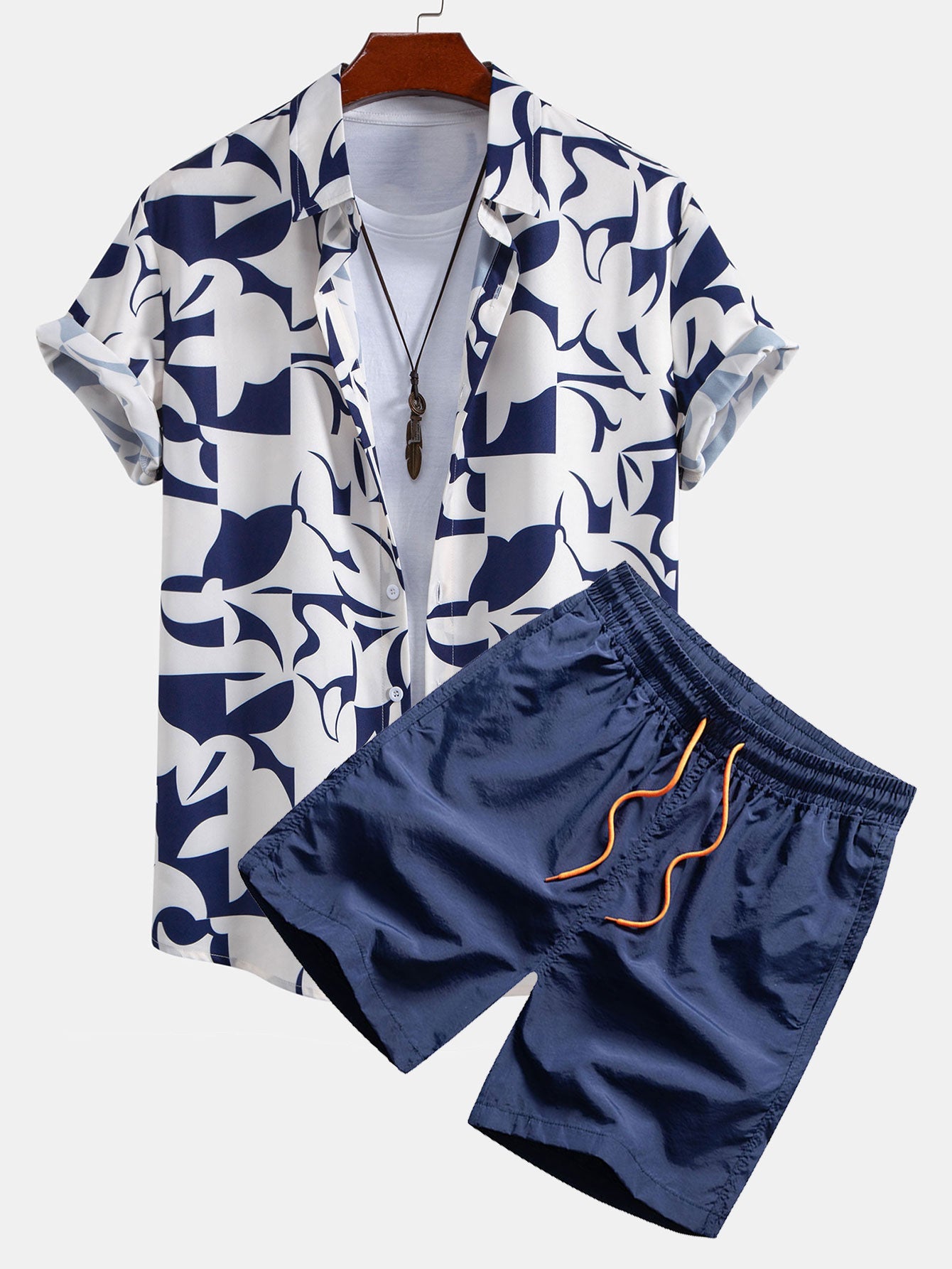 Color Block Print Shirt & Swim Shorts Set