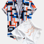 Striped Color Block Print Shirt & Swim Shorts Set