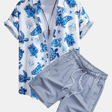 Turtle Print Shirt & Striped Swim Shorts Set