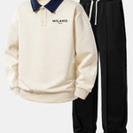 Milano Print Contrast Polo Sweatshirt & Pleated Pintuck Sweatpants Set
