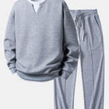 2 in 1 Waffle Notched Collar Sweatshirt & Waffle Pleated Pintuck Pants Set